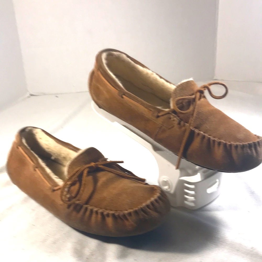 Ugg Men's Olsen Brown Suede Laced Fleece Lined Moccasin Driving Shoes Slippers